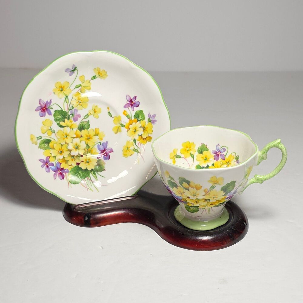 Royal Albert Demitasse (Small) Cup and Saucer Primulette Yellow Purple Flowers